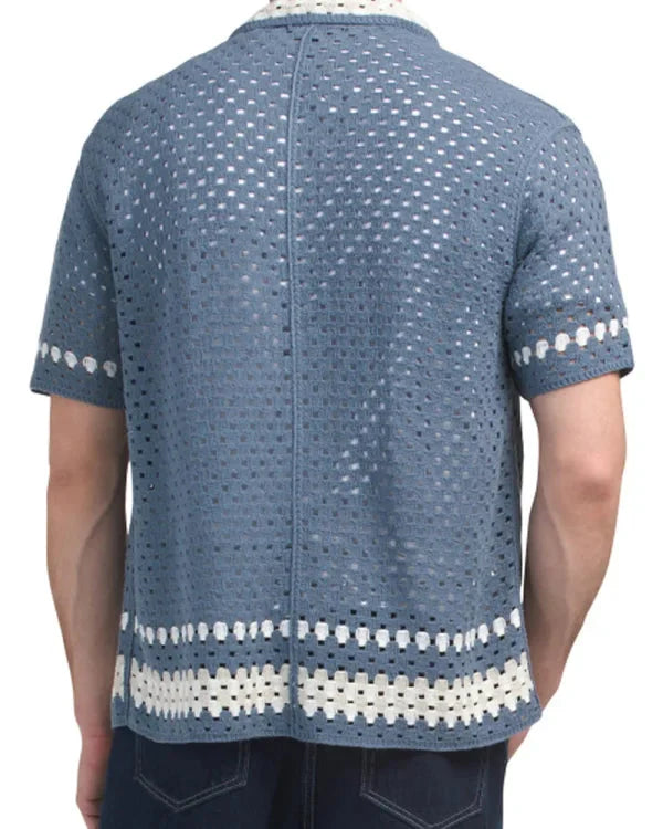 Bachelor In Paradise S10 Spencer Conley Blue Crochet Knit Shirt USA Jackets