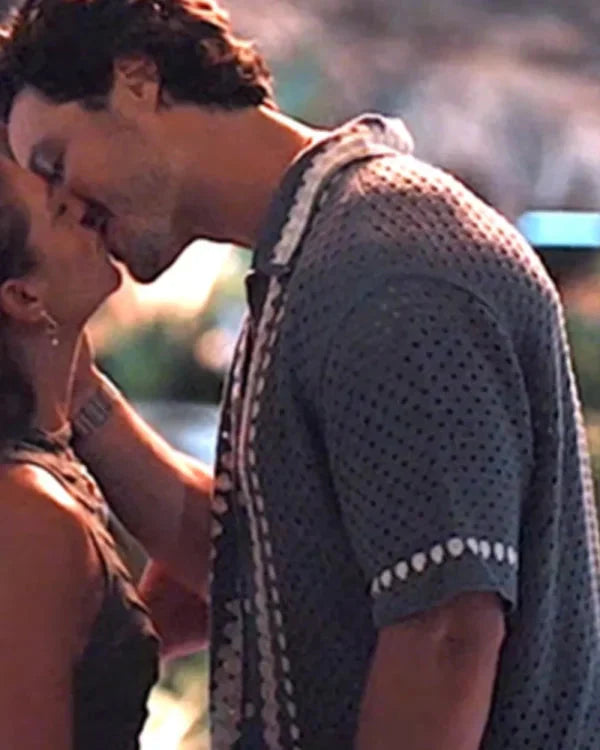 Bachelor In Paradise S10 Spencer Conley Blue Crochet Knit Shirt USA Jackets