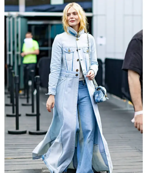 Elle Fanning Coach Fashion Show Long Coat USA Jackets