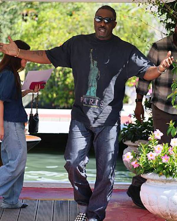 Idris Elba 82nd Venice International Film Festival Black Graphic T-Shirt USA Jackets