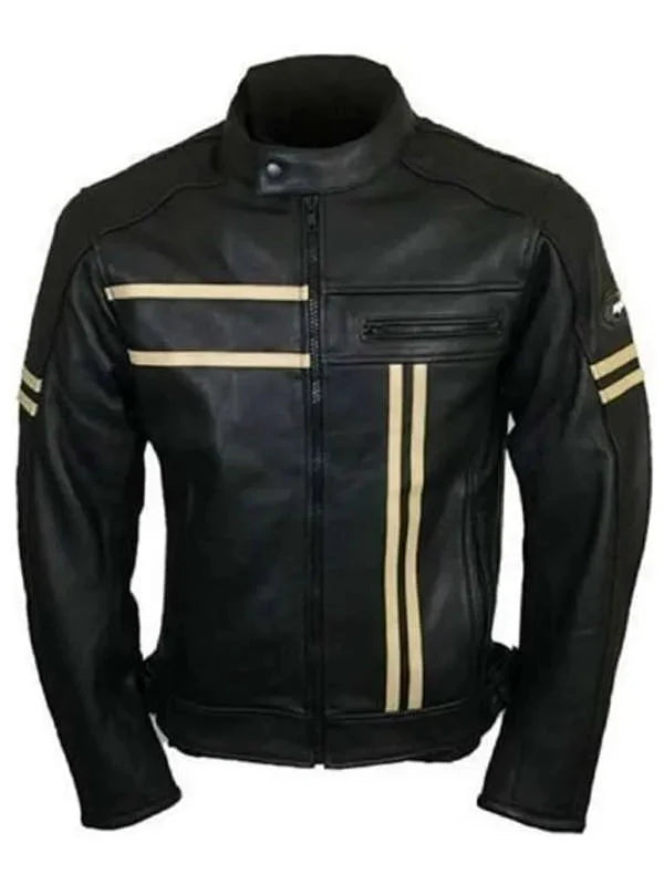 Men Classic Motorcycle Black Leather Jacket Thobes