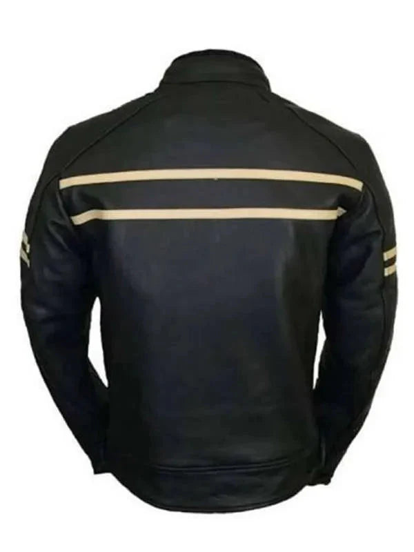 Men Classic Motorcycle Black Leather Jacket Thobes