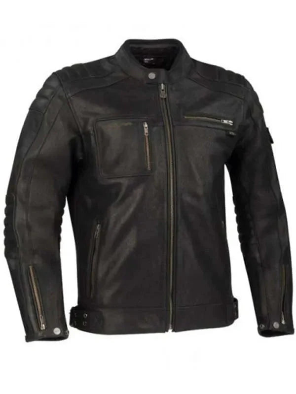 Men Quilted Black Moto Real Leather Jacket Thobes