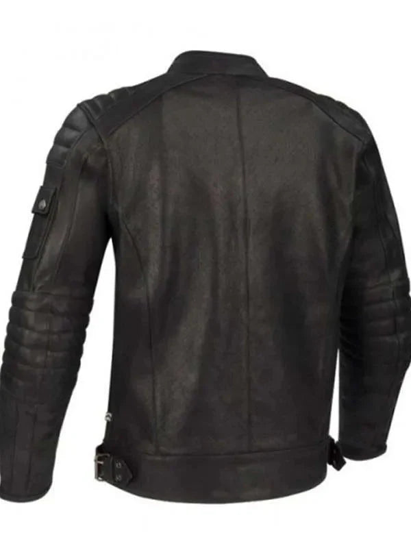 Men Quilted Black Moto Real Leather Jacket Thobes