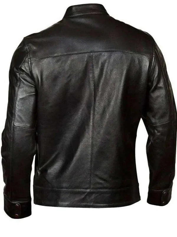 Men’s Black Classic Motorcycle Red Stripes Leather Jacket Thobes