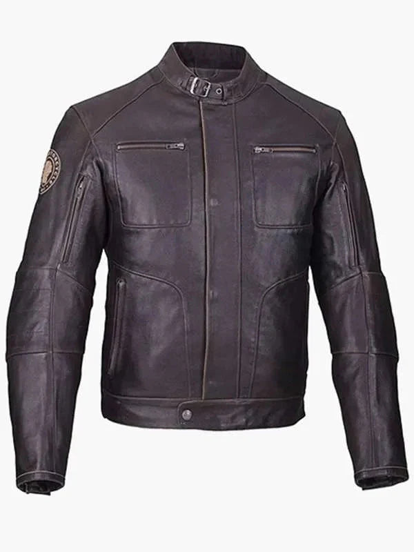 Men Brown Cafe Racer Real Leather Jacket Thobes