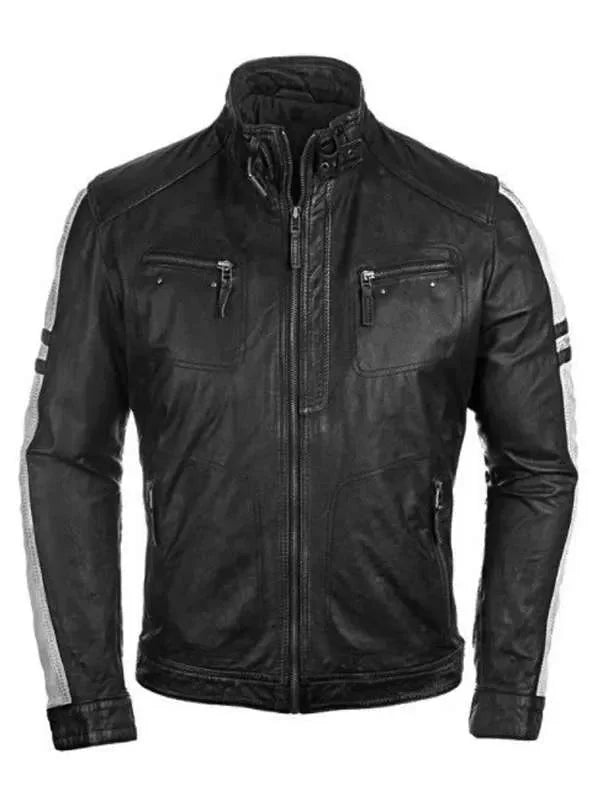 Men Cafe Racer Vintage Style Black Real Leather Jacket Thobes