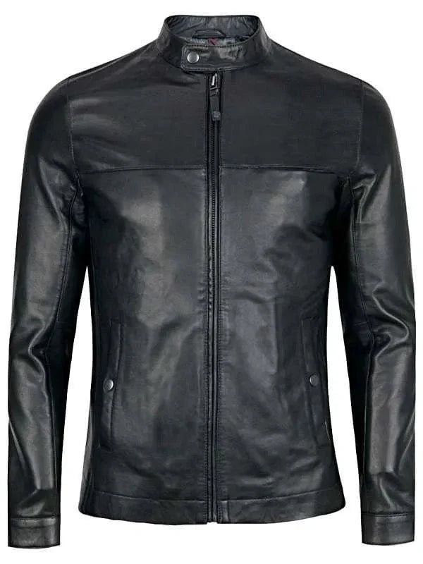 Sheepskin Slim Fit Men Black Leather Jacket Thobes