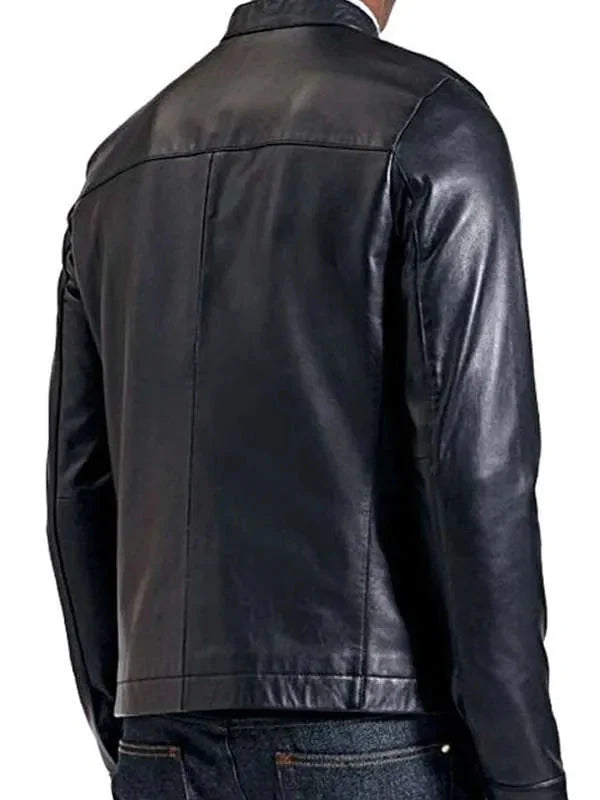Sheepskin Slim Fit Men Black Leather Jacket Thobes