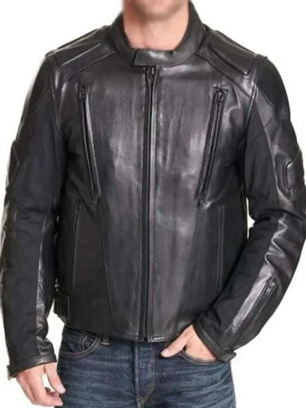 Men Motorcycle Black Padded Real Leather Jacket Thobes