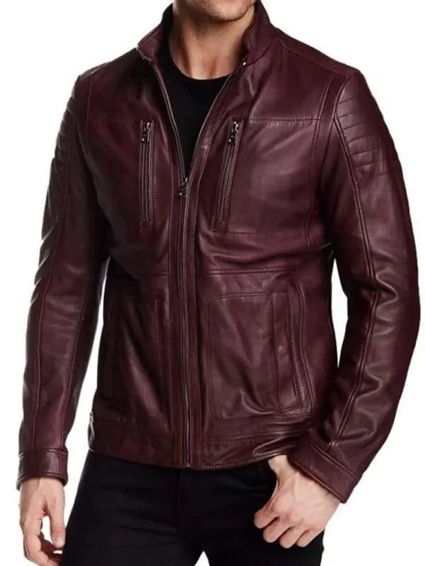 Men Aviator Maroon Cafe Racer Real Leather Jacket Thobes