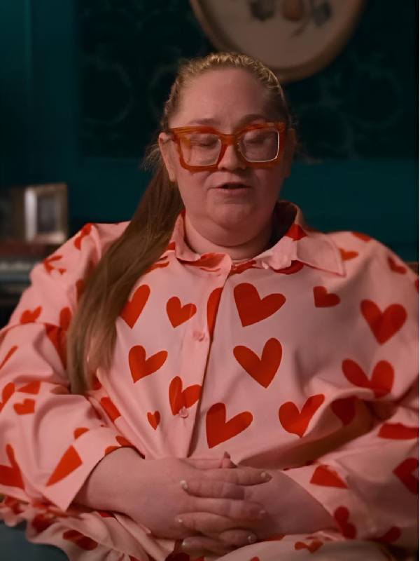 The Inheritance S01 Hannah Pink & Red Heart Print Blouse USA Jackets