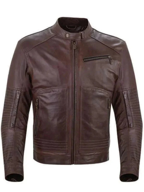 Brown Cafe Racer Real Leather Jacket For Men Thobes