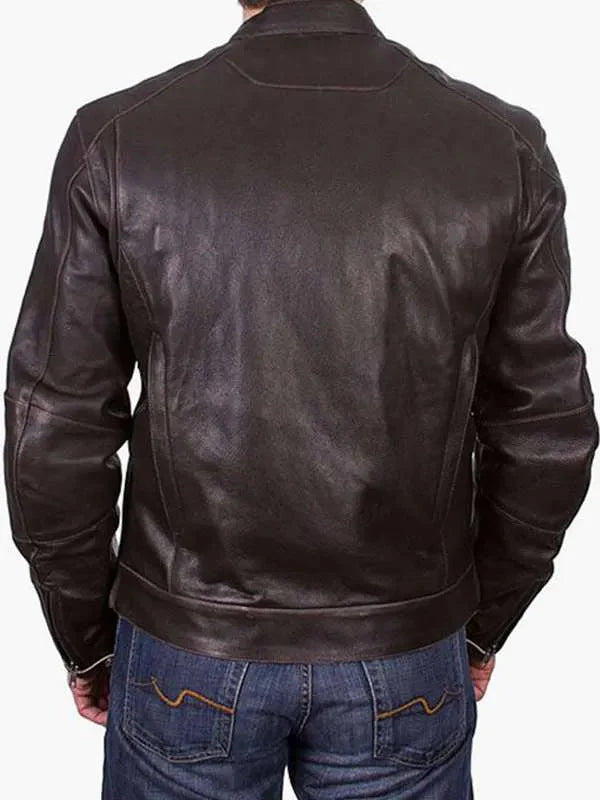Men Brown Cafe Racer Real Leather Jacket Thobes