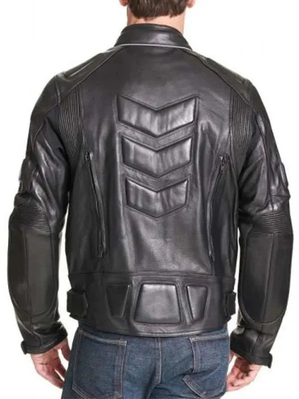 Men Motorcycle Black Padded Real Leather Jacket Thobes
