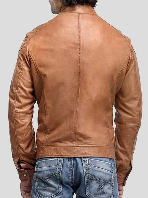 Men’s Cafe Racer 4 Zipper Pockets Brown Real Leather Jacket Thobes