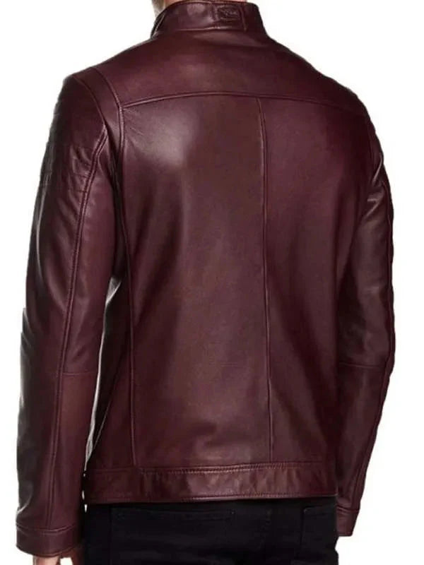 Men Aviator Maroon Cafe Racer Real Leather Jacket Thobes