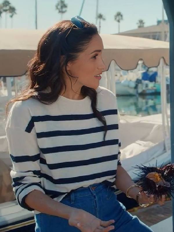 With Love Meghan S02 Meghan Markle White Striped Top USA Jackets