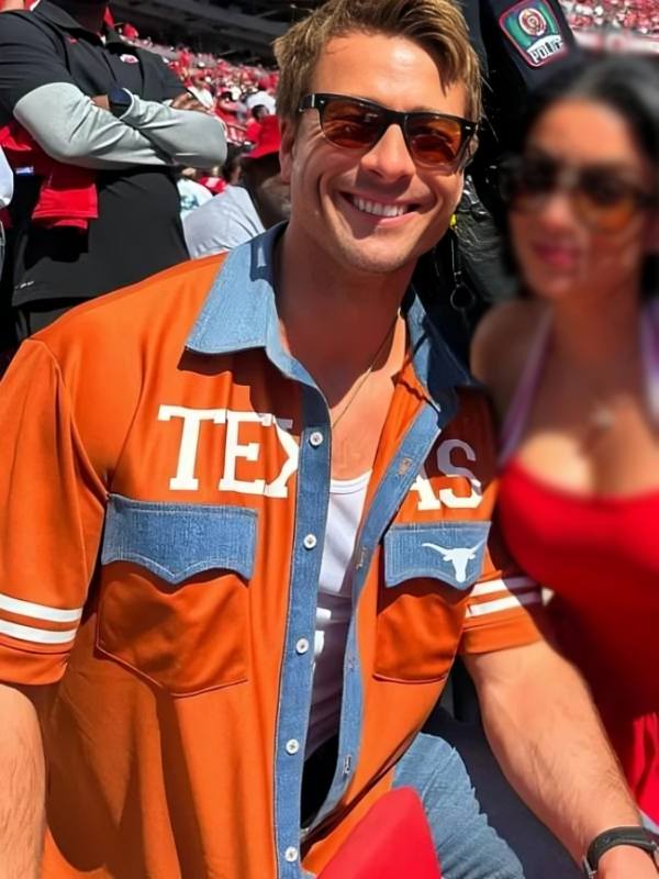 Glen Powell Kristin Juszczyk Texas Longhorns Shirt USA Jackets
