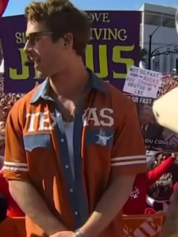 Glen Powell Kristin Juszczyk Texas Longhorns Shirt USA Jackets