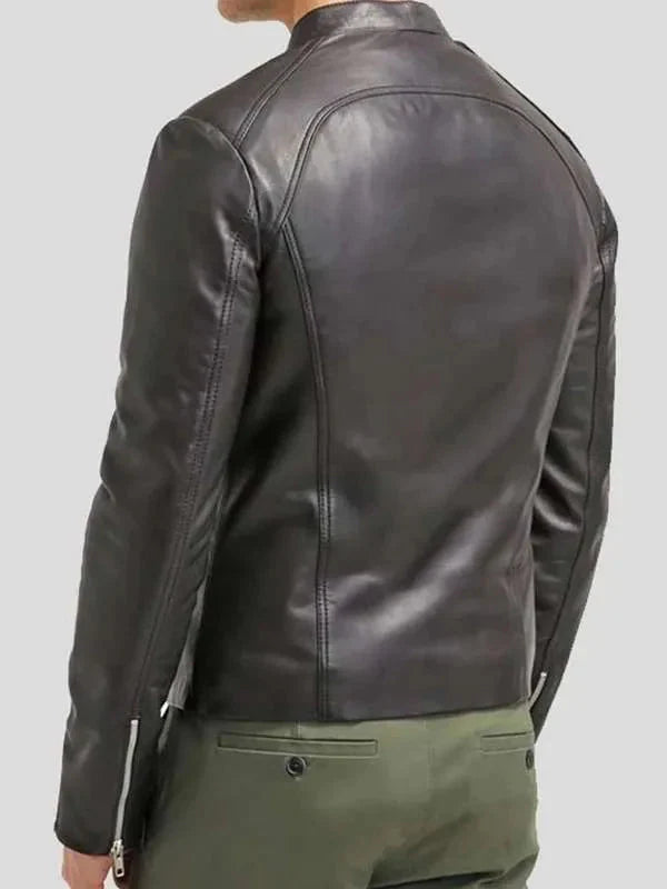 Men Cafe Racer Black Slim Fit Real Leather Jacket Thobes