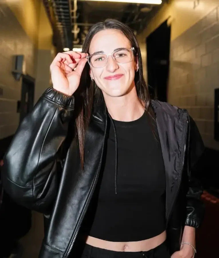 Caitlin Clark 2025 WNBA Playoffs Semifinal Black Leather Jacket USA Jackets