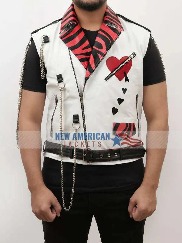 Shawn Michaels Heart Printed White Vest USA Jackets