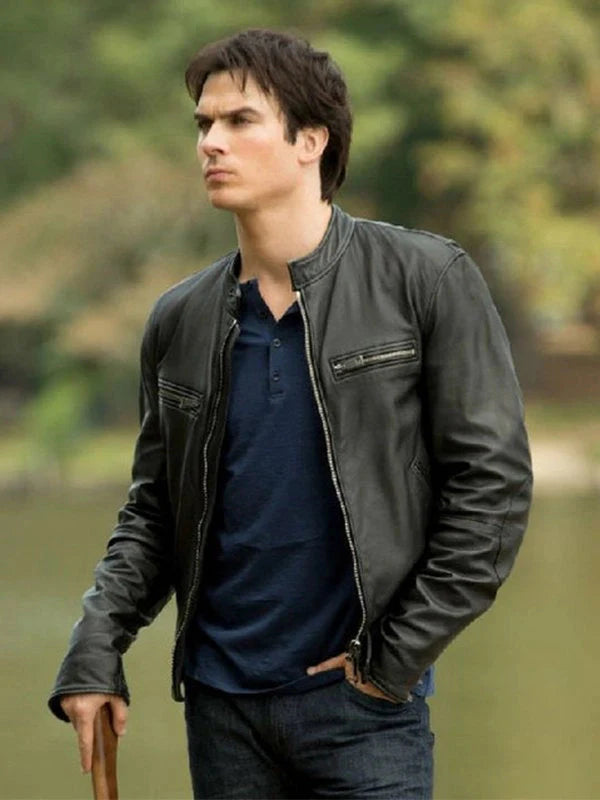 Damon Salvatore Vampire Diaries Leather Jacket USA Jackets
