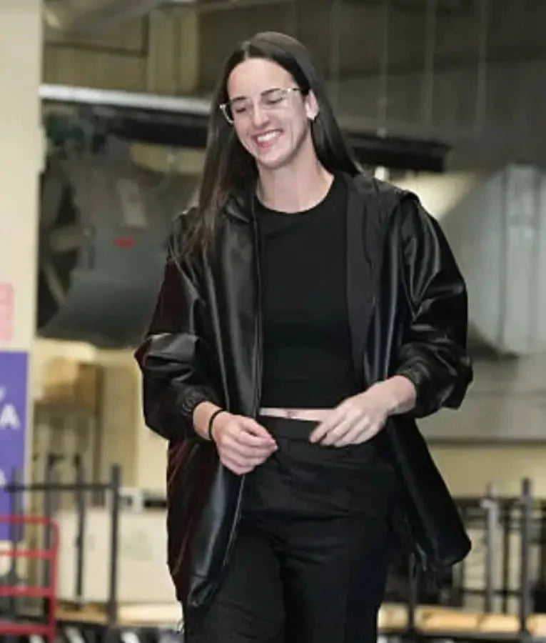 Caitlin Clark 2025 WNBA Playoffs Semifinal Black Leather Jacket USA Jackets