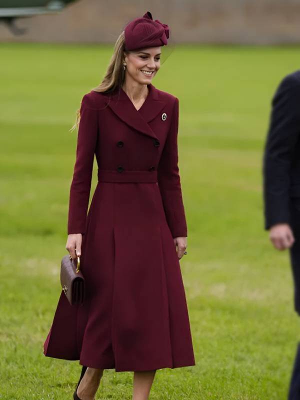UK Trump Visit Kate Middleton Burgundy Coat USA Jackets