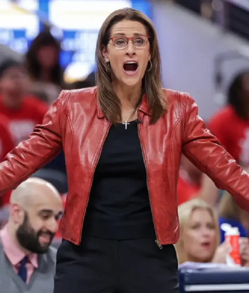 Stephanie White WNBA Playoffs Red Leather Jacket USA Jackets
