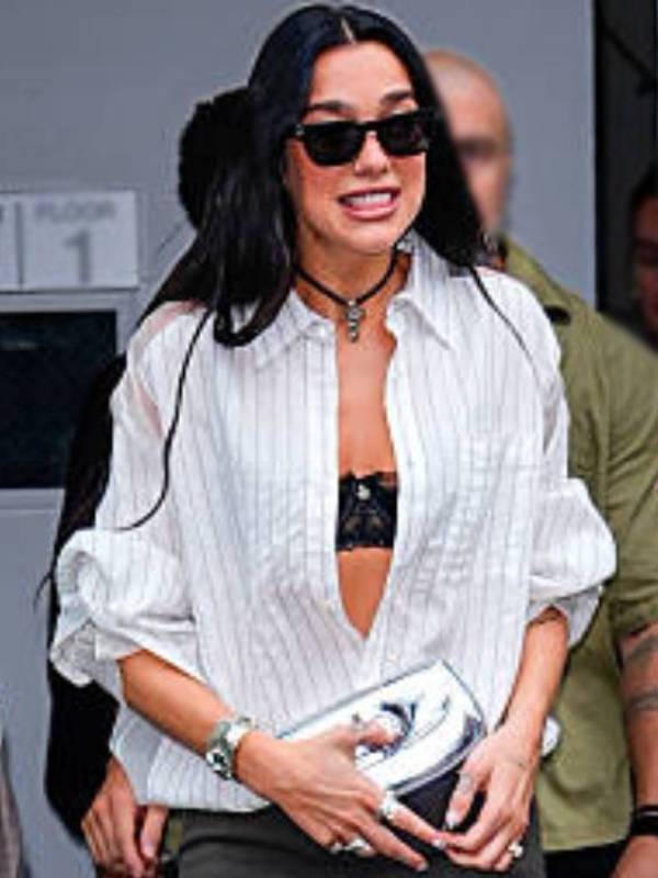 NYC 2025 Dua Lipa White Striped Shirt USA Jackets