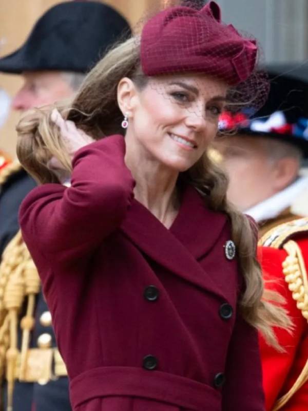 UK Trump Visit Kate Middleton Burgundy Coat USA Jackets