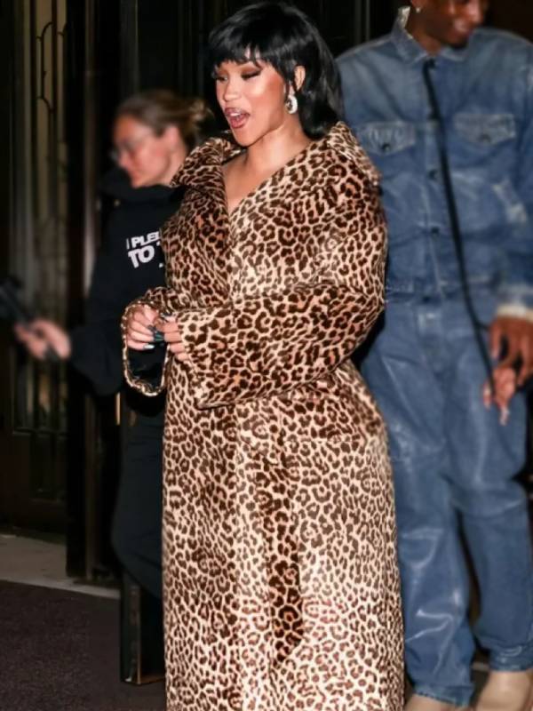 Cardi B EE72 Magazine Launch Party Leopard Trench Coat USA Jackets