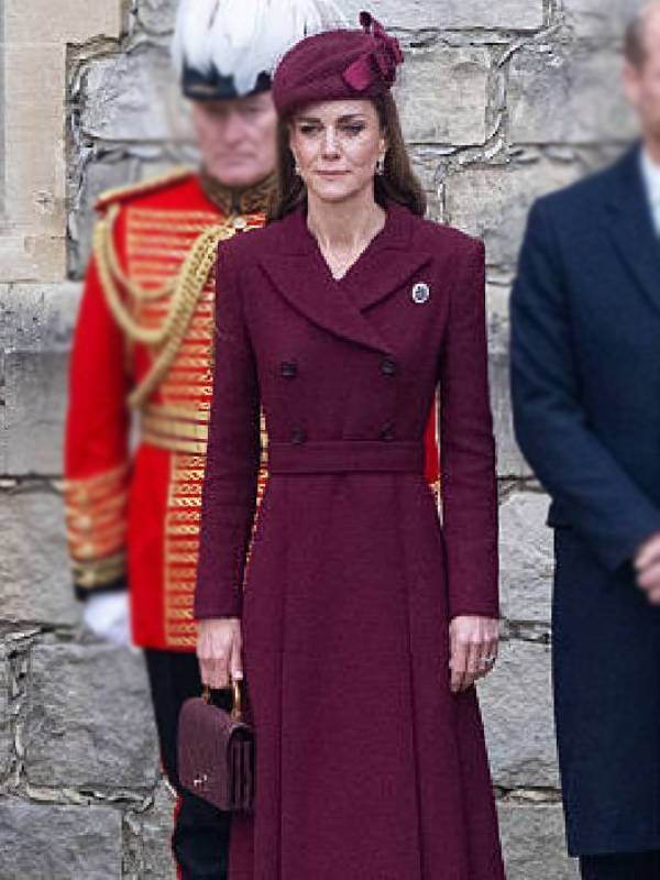 UK Trump Visit Kate Middleton Burgundy Coat USA Jackets