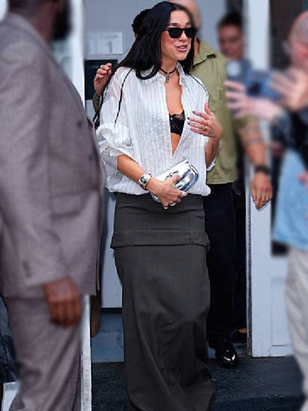 NYC 2025 Dua Lipa White Striped Shirt USA Jackets