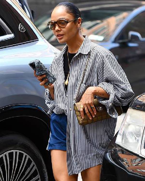 Tessa Thompson NYC Striped Shirt USA Jackets