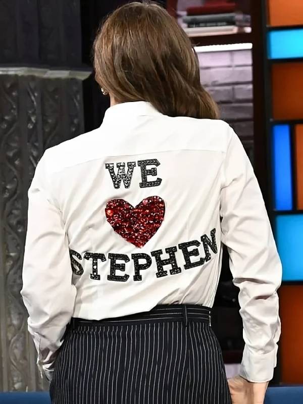 The Late Show Drew Barrymore We Love Stephen White Shirt USA Jackets