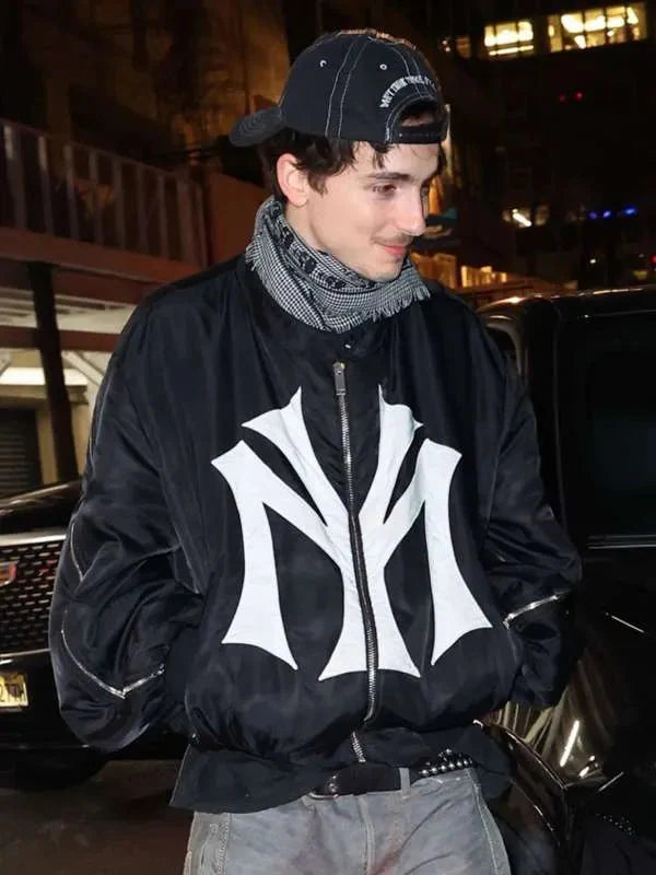 Timothée Chalamet SNL Afterparty New York City Bomber Jacket Thobes