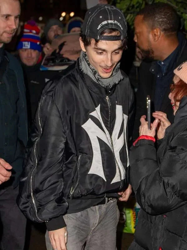 Timothée Chalamet SNL Afterparty New York City Bomber Jacket Thobes