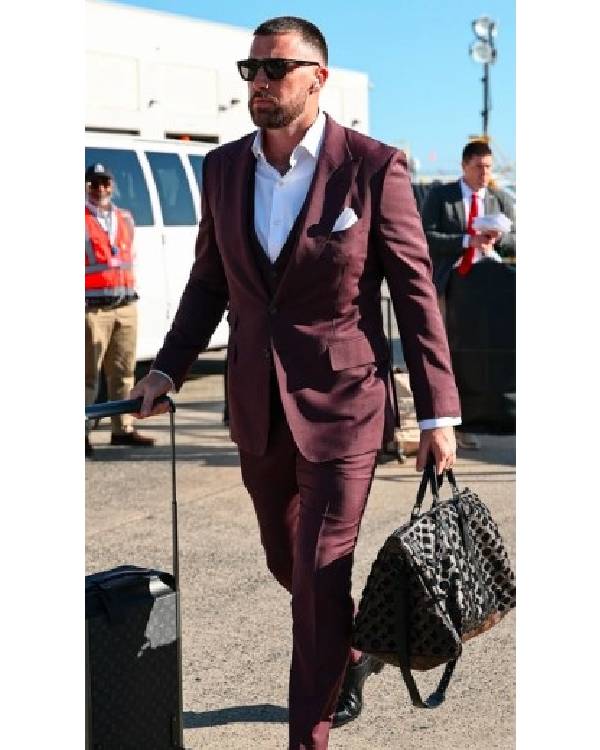 Travis Kelce New Jersey Burgundy Suit USA Jackets