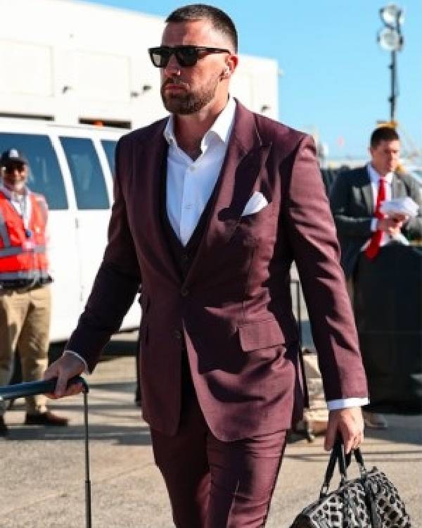 Travis Kelce New Jersey Burgundy Suit USA Jackets