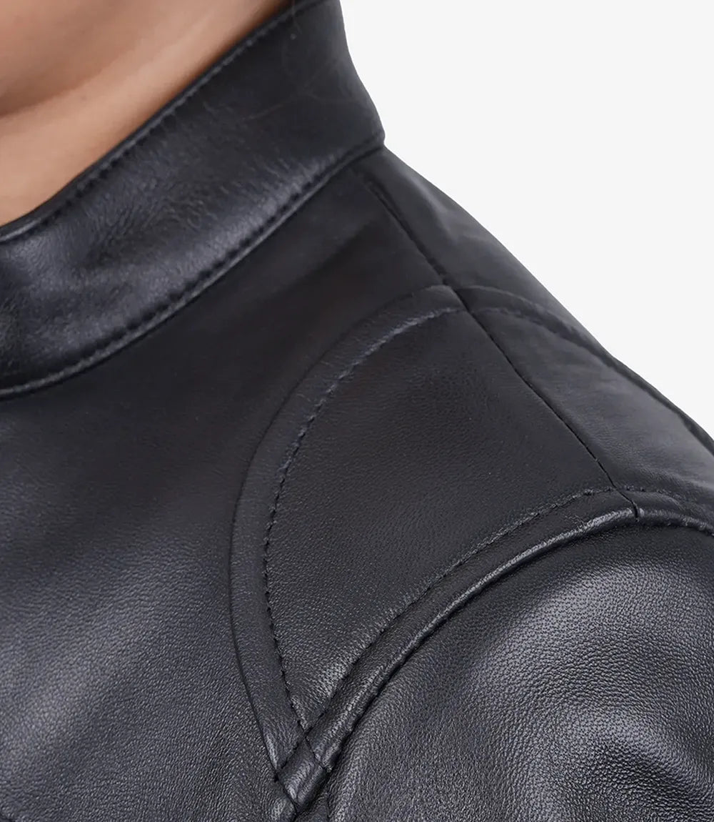 Women's Black Lambskin Leather Biker Jacket (2-4 Days Delivery)