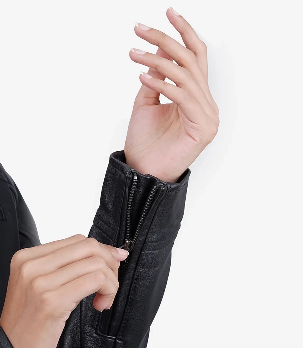 Women's Black Lambskin Leather Biker Jacket (2-4 Days Delivery)