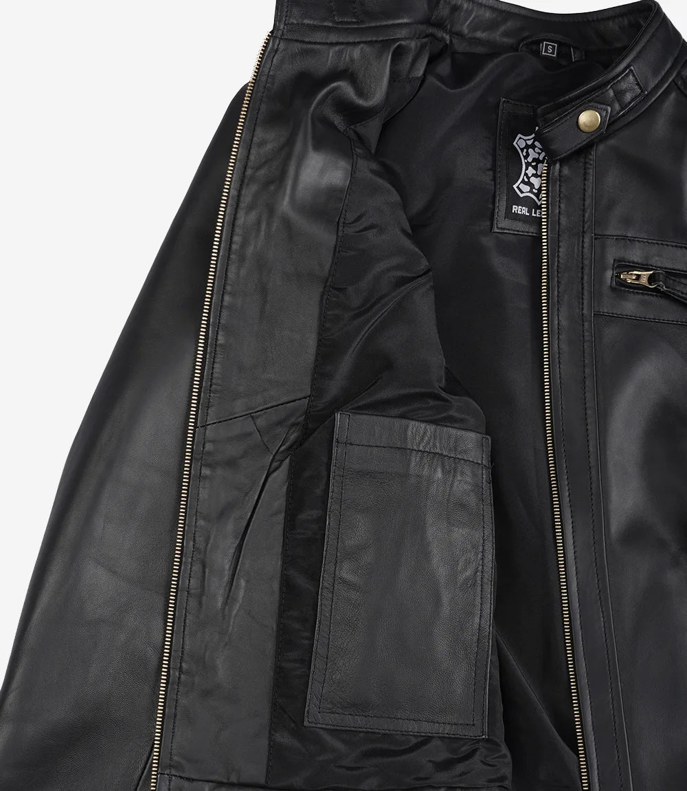 Women's Black Quilted Biker Leather Jacket