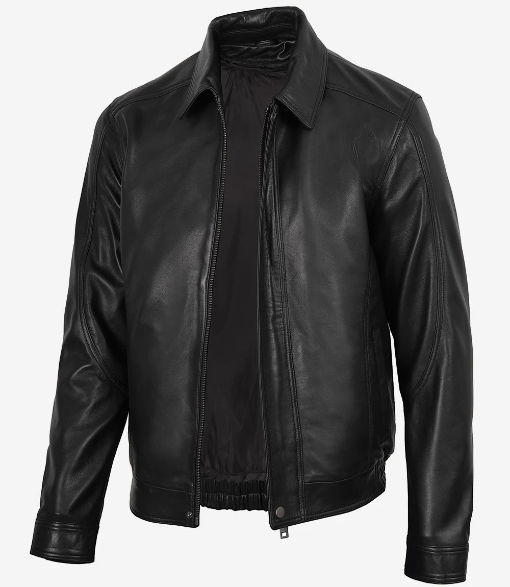 Men’s Black Harrington Real Leather Jacket