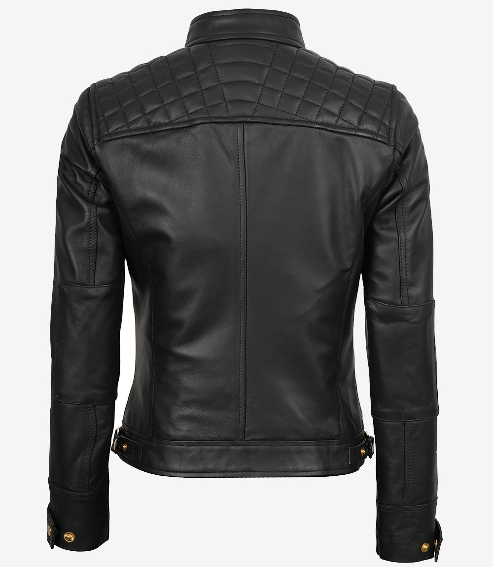 Women's Black Quilted Biker Leather Jacket