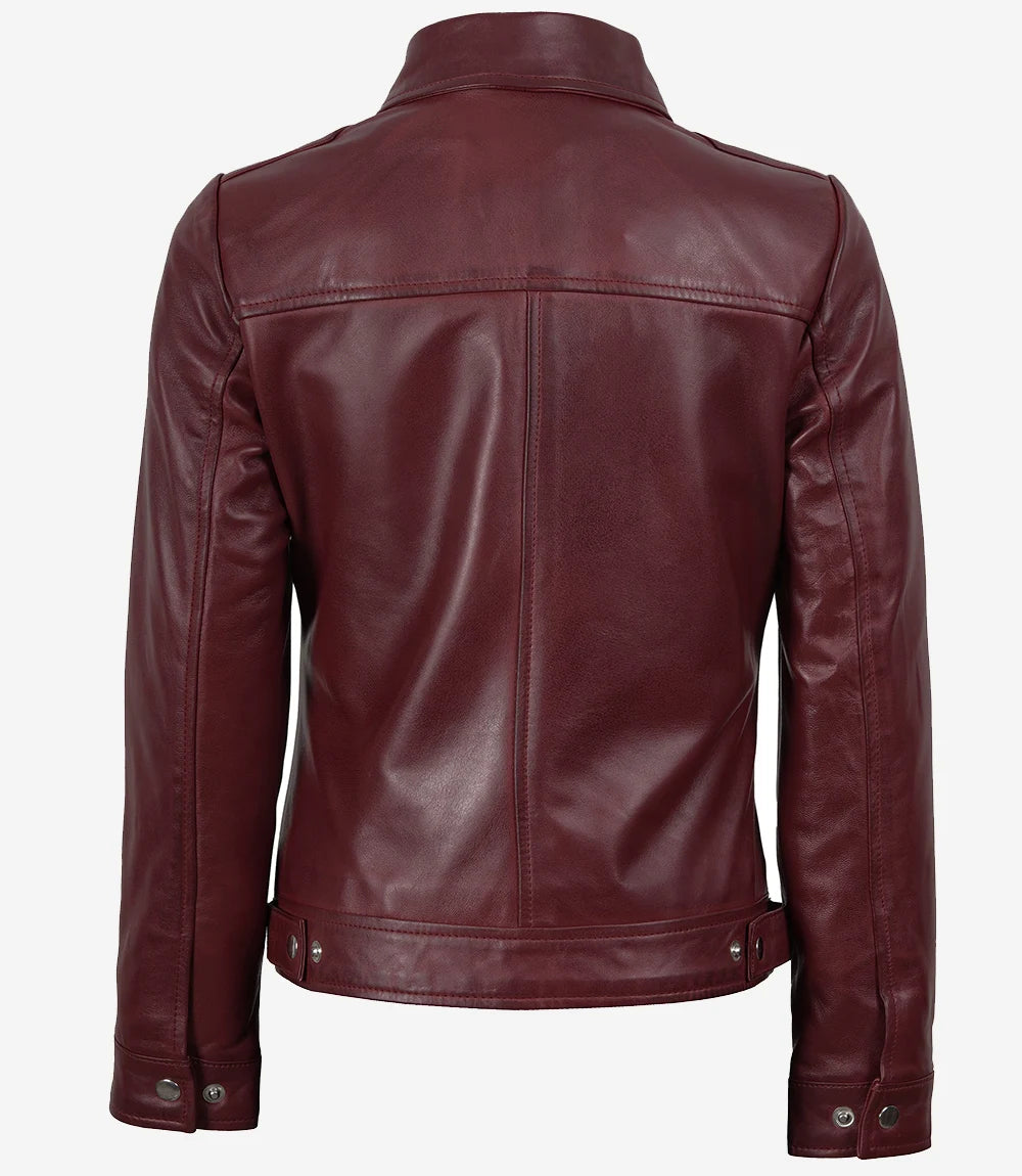 Jose Women's Burgundy Harrington Leather Jacket