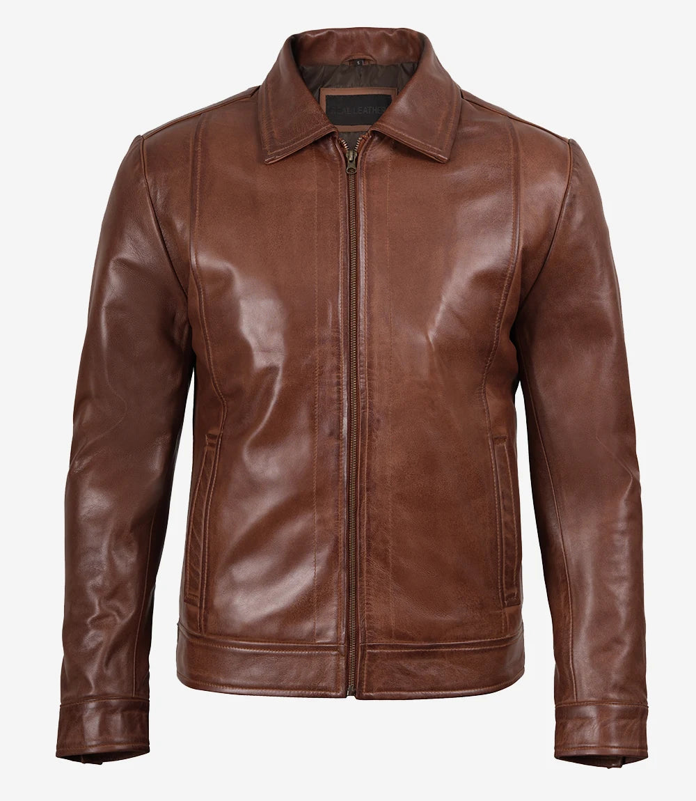 Reeves Men's Harrington Brown Real Leather Jacket