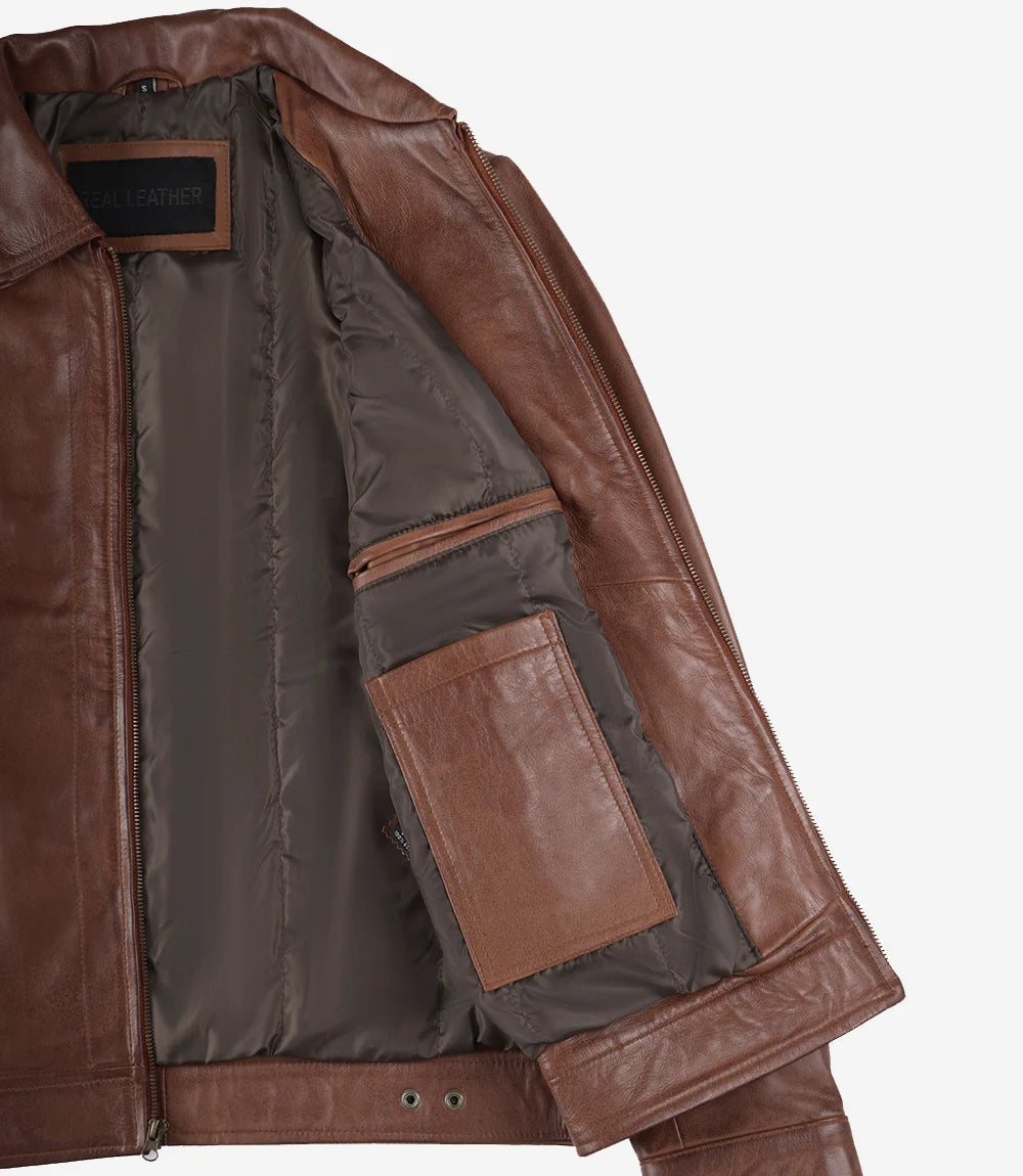 Reeves Men's Harrington Brown Real Leather Jacket
